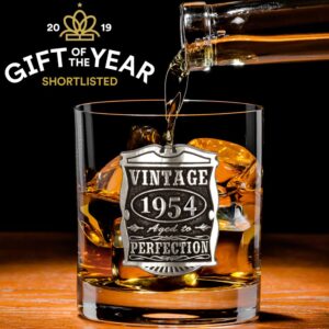 English Pewter Company Vintage Years 1954 70th Birthday or Anniversary Old Fashioned Whisky Rocks Glass Tumbler - Unique Gift Idea For Men [VIN001]