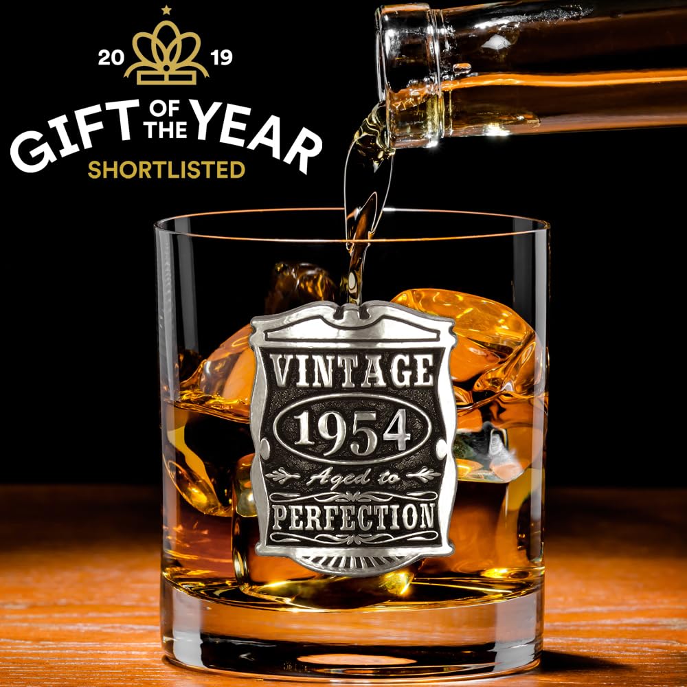 English Pewter Company Vintage Years 1954 70th Birthday or Anniversary Old Fashioned Whisky Rocks Glass Tumbler - Unique Gift Idea For Men [VIN001]