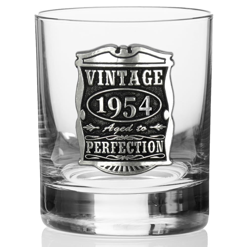 English Pewter Company Vintage Years 1954 70th Birthday or Anniversary Old Fashioned Whisky Rocks Glass Tumbler - Unique Gift Idea For Men [VIN001]