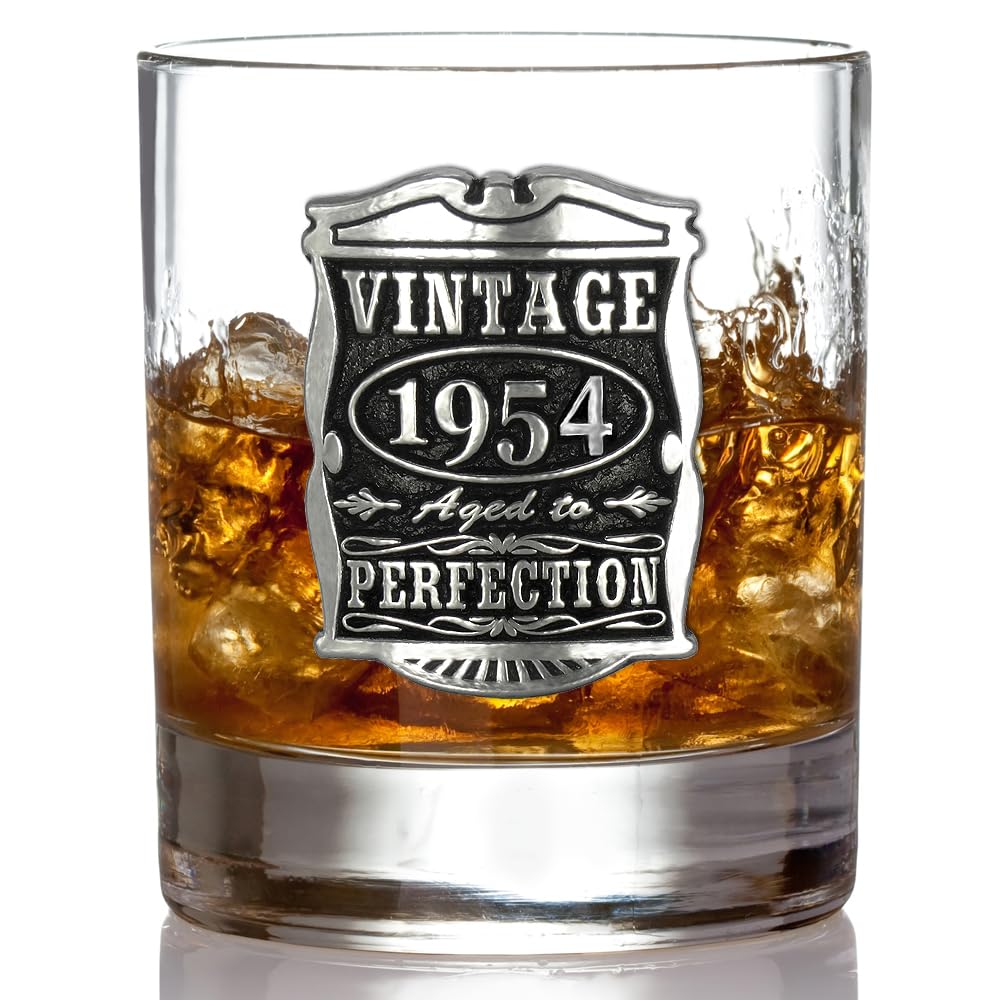 English Pewter Company Vintage Years 1954 70th Birthday or Anniversary Old Fashioned Whisky Rocks Glass Tumbler - Unique Gift Idea For Men [VIN001]