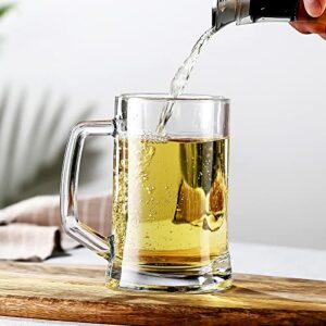 SOUJOY 8 Pack Glass Beer Mug, 12 Oz Beer Glass Stein with Handle and Straw, Clear Lead-Free Freezer Beer Cup Heavy Drinking Glass for Beer, Milk, Juice, Bar, Beverages
