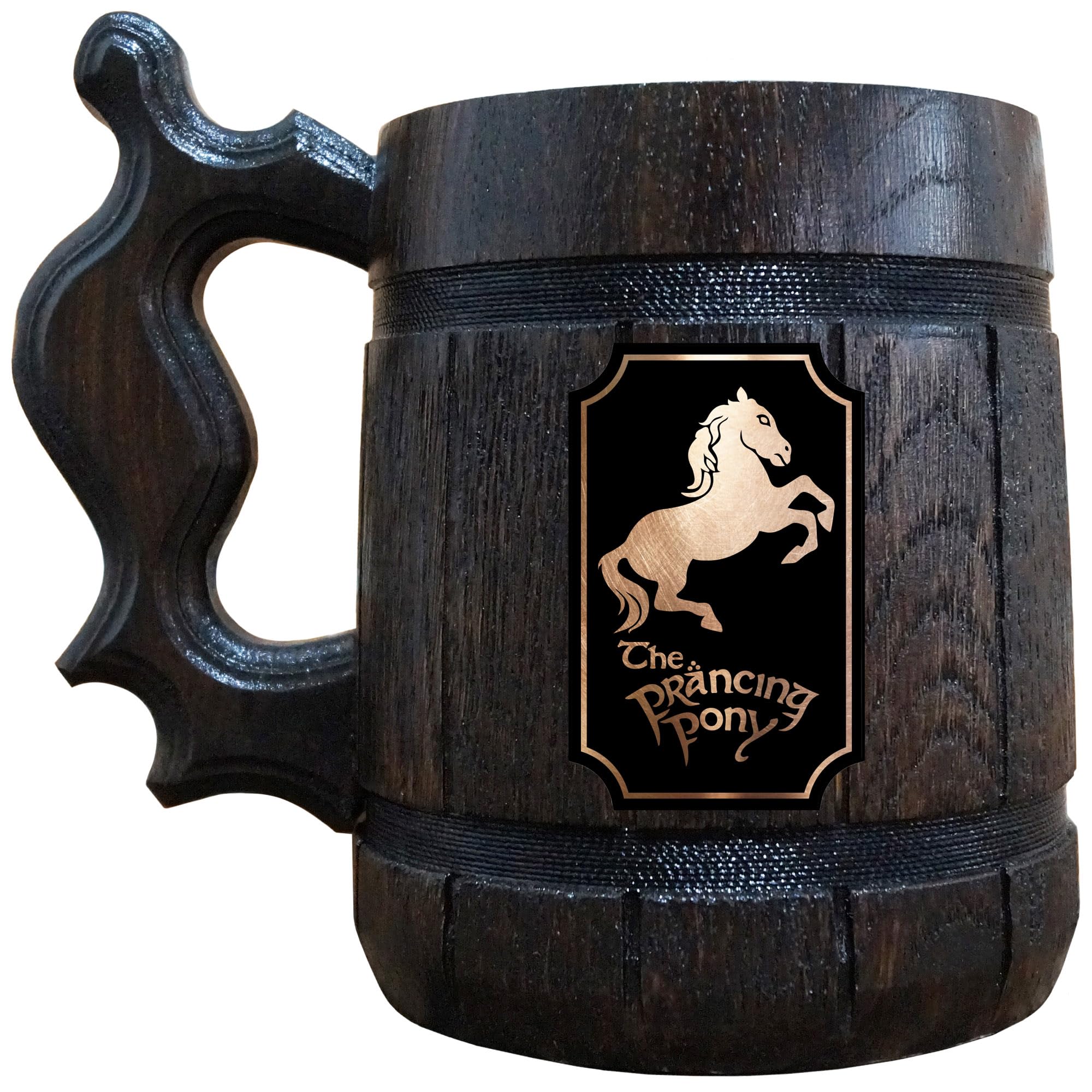 Prancing Pony Beer Mug, 22 oz, Lord Beer Stein, Personalized Wooden Beer Tankard, Beer Mugs with Handles, Groomsman Gift, Gift for Him, Gift for Man