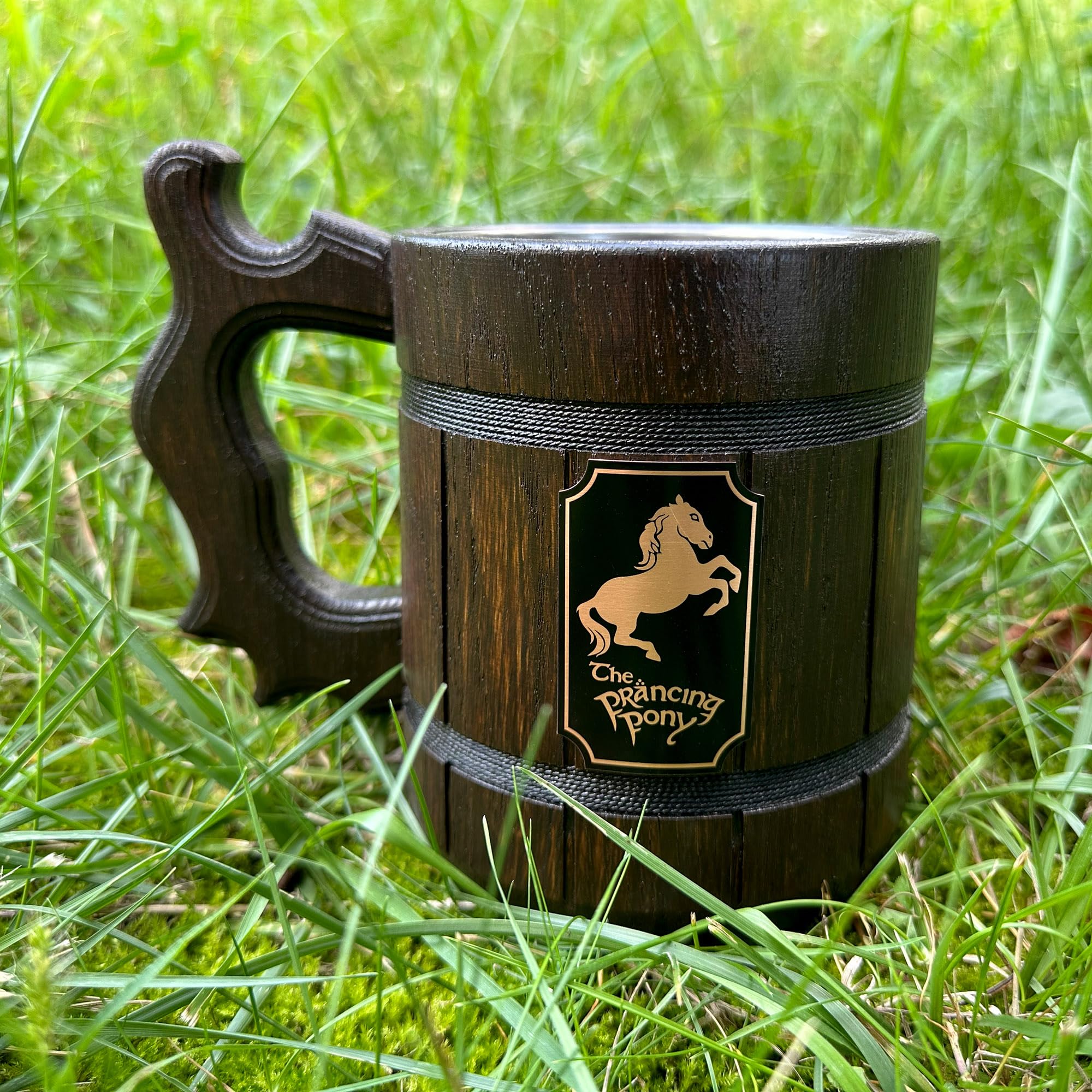 Prancing Pony Beer Mug, 22 oz, Lord Beer Stein, Personalized Wooden Beer Tankard, Beer Mugs with Handles, Groomsman Gift, Gift for Him, Gift for Man