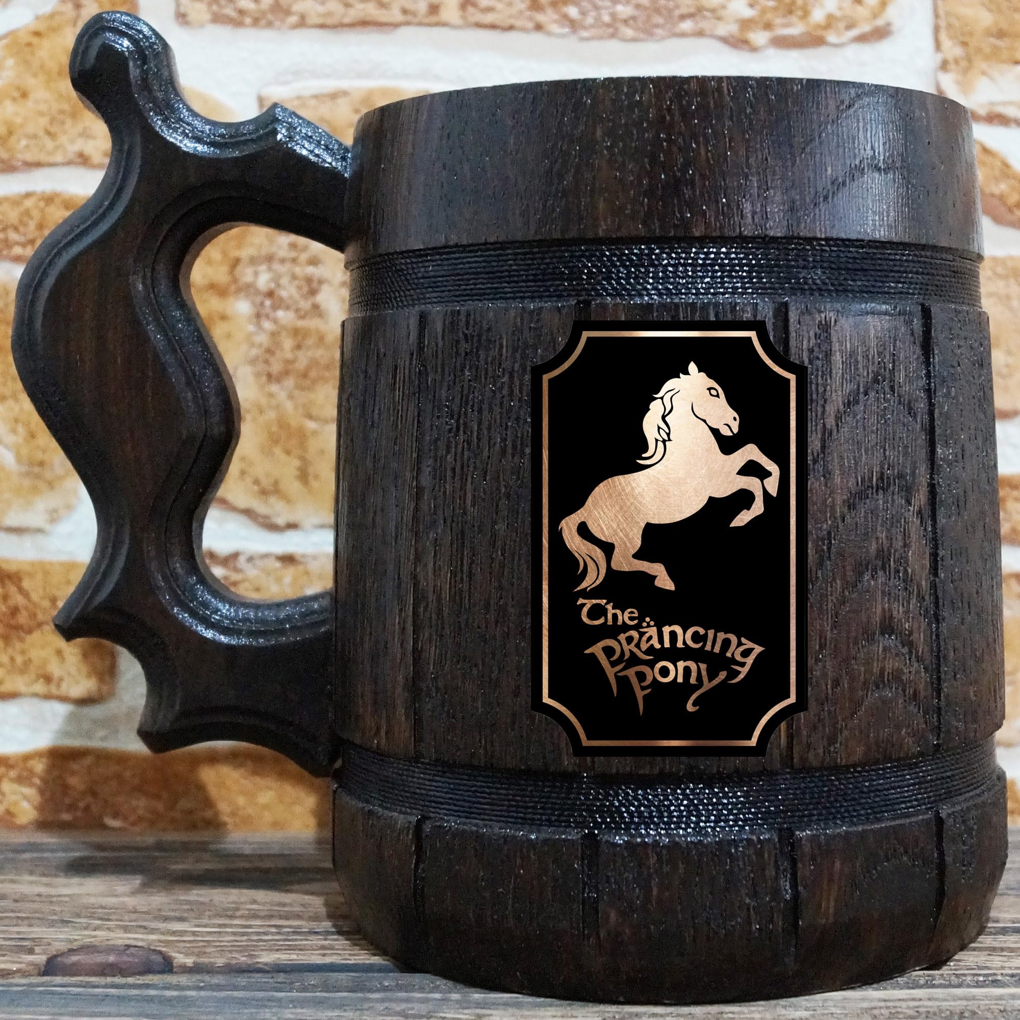 Prancing Pony Beer Mug, 22 oz, Lord Beer Stein, Personalized Wooden Beer Tankard, Beer Mugs with Handles, Groomsman Gift, Gift for Him, Gift for Man