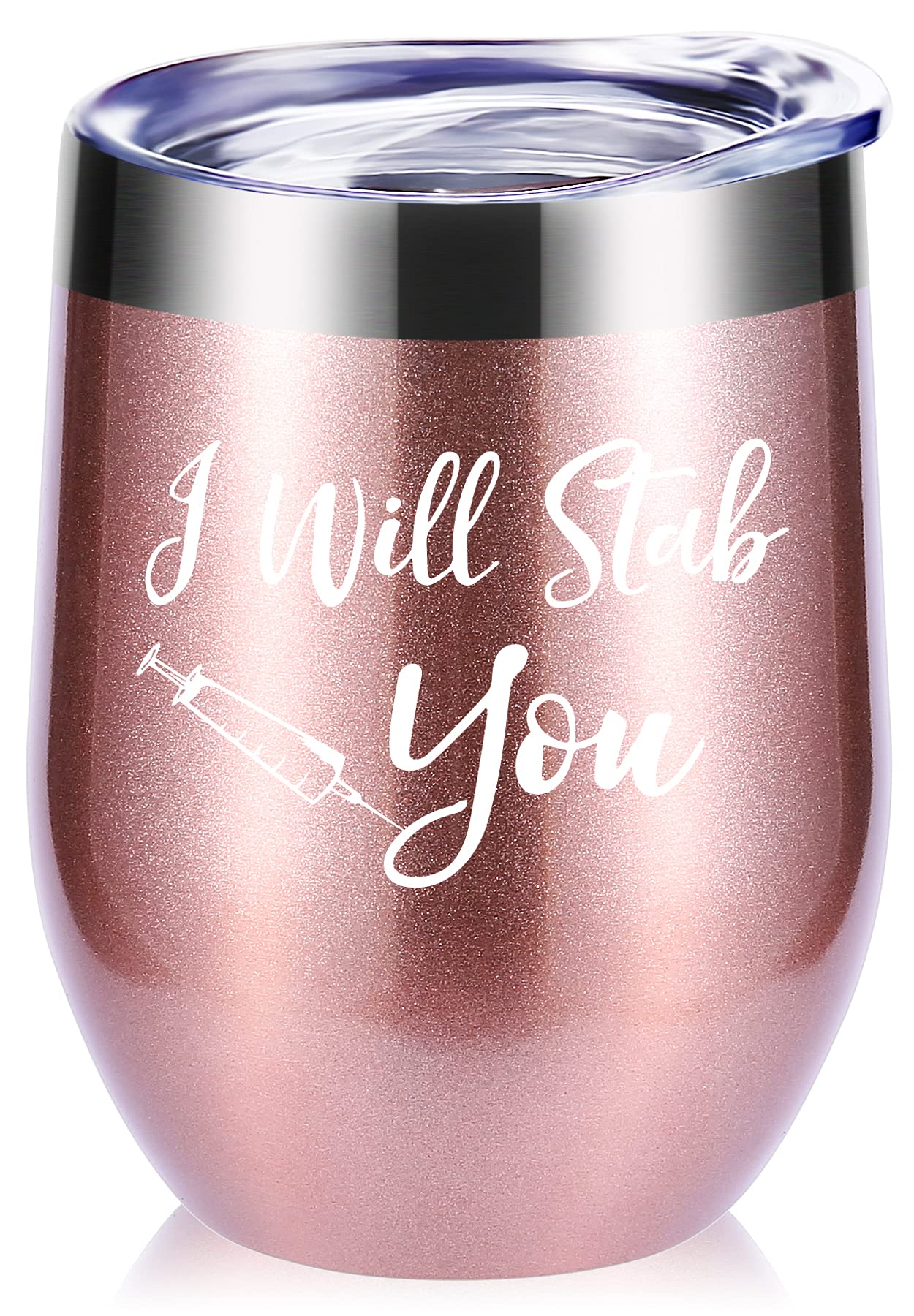 momocici I Will Stab You 12 OZ Wine Glasses Tumbler.Funny Nurse Week,Nurse Gifts.Gag Nursing Graduation Gifts for Nurse.Nurse Practitioner Gifts Travel Mug(Rose Gold)