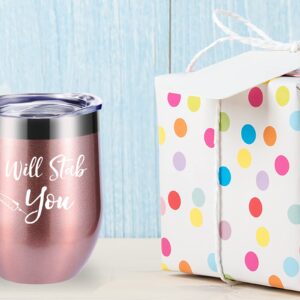 momocici I Will Stab You 12 OZ Wine Glasses Tumbler.Funny Nurse Week,Nurse Gifts.Gag Nursing Graduation Gifts for Nurse.Nurse Practitioner Gifts Travel Mug(Rose Gold)