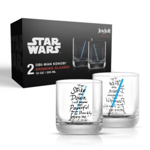 JoyJolt Star Wars Obi-Wan Kenobi Lightsaber Short Drinking Glass - 10 oz - Set of 2