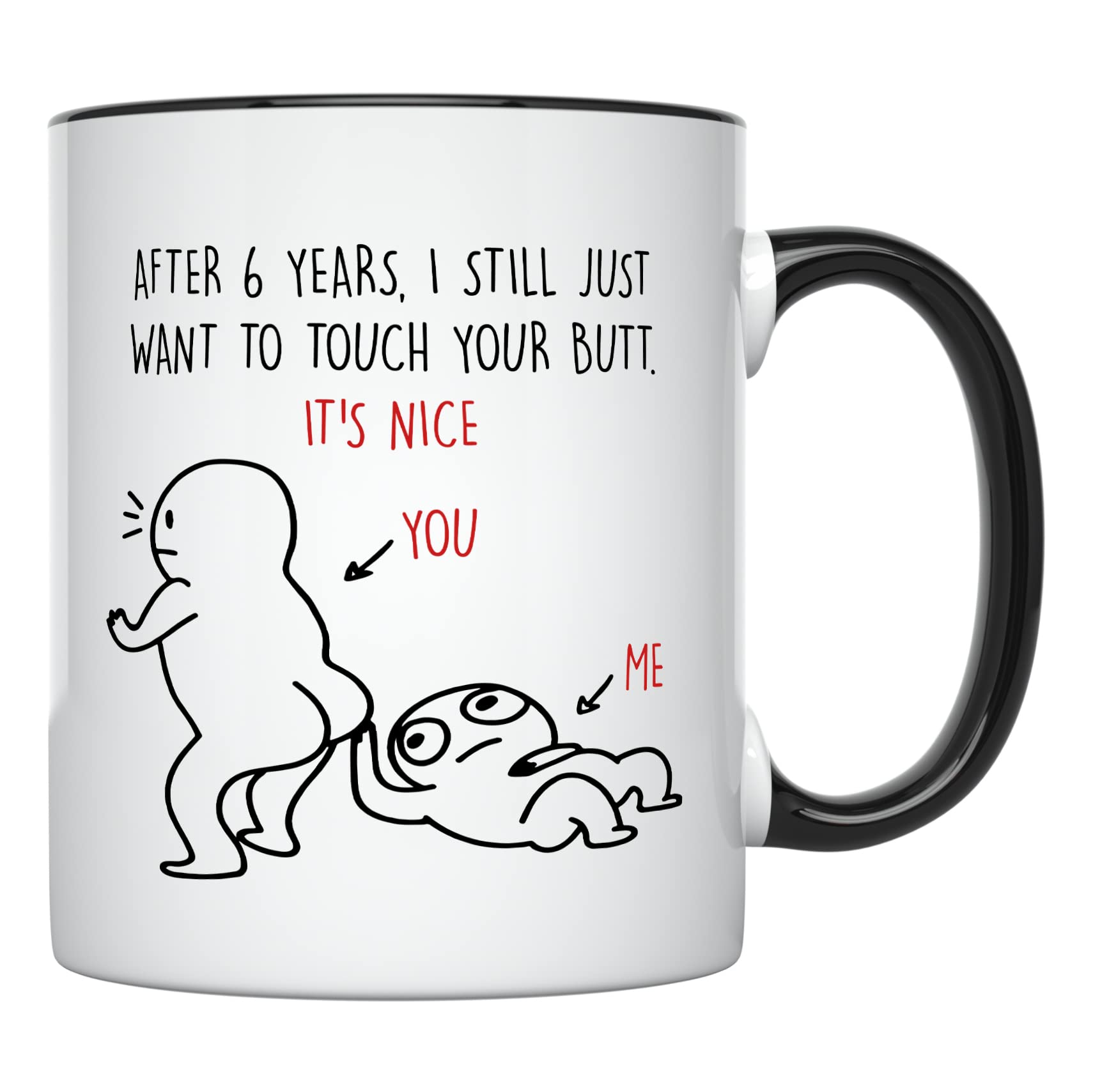 YouNique Designs 6 Years Anniversary Mug, 11 Ounces, Funny 6th Anniversary Coffee Mug for Him, Sixth Year Wedding Anniversary Cup for Couples (Black Handle)