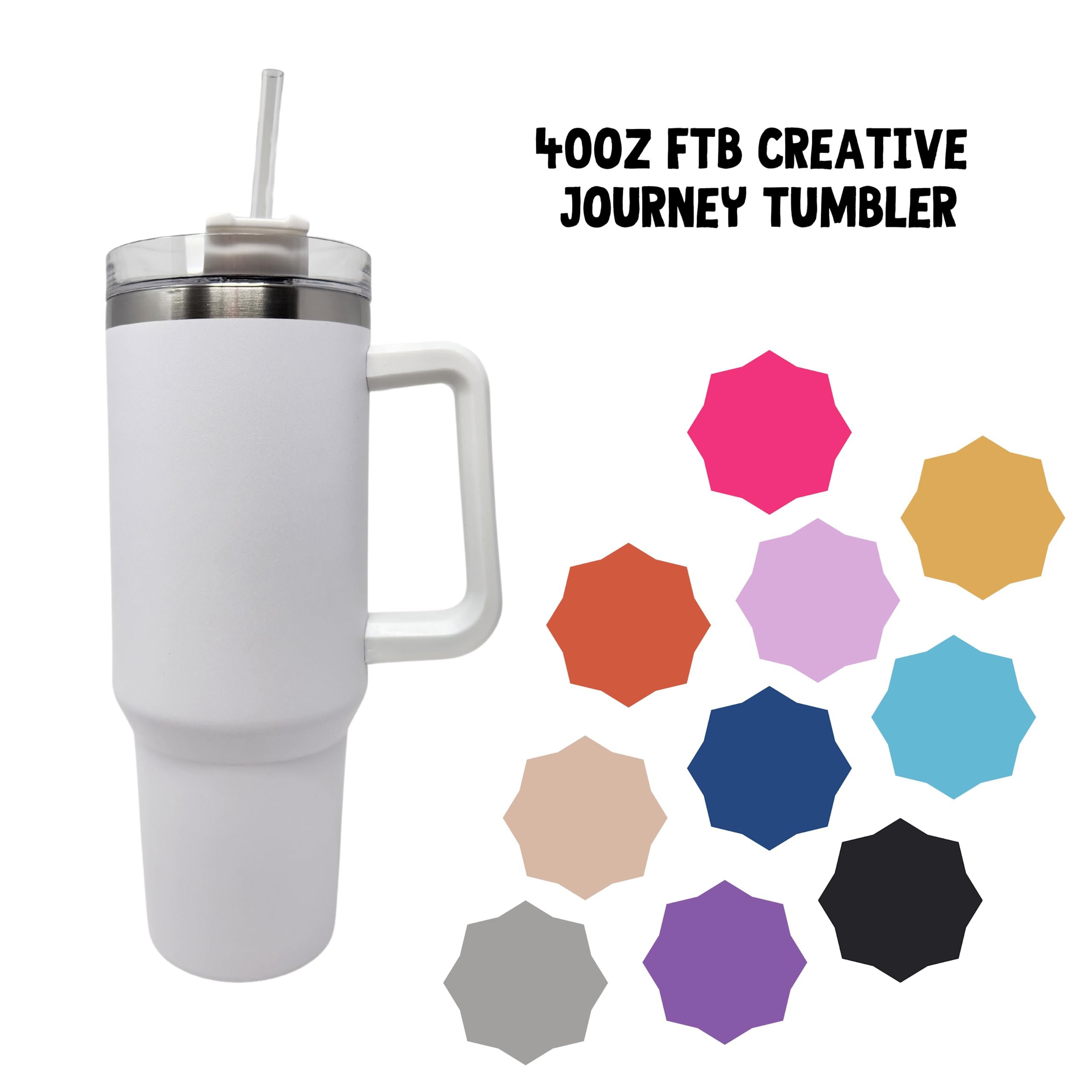 FTB Creative 40oz Insulated Journey Tumbler Mug, Double Wall Stainless Steel, with Lid and Straw (Peachy)