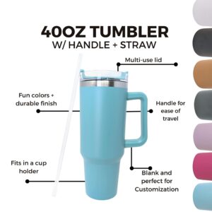 FTB Creative 40oz Insulated Journey Tumbler Mug, Double Wall Stainless Steel, with Lid and Straw (Peachy)