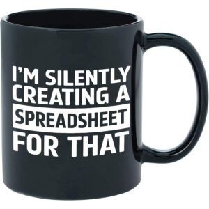 margodream funny accountant gifts, excel spreadsheet mug, appreciation funny mug im silently creating a spreadsheet for that gift for men women boss cpa coworkers accountant black coffee mug 11 oz