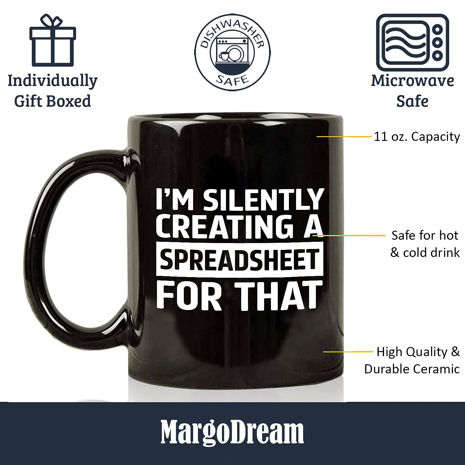 MargoDream Funny Accountant Gifts, Excel Spreadsheet Mug, Appreciation Funny Mug Im Silently Creating A Spreadsheet For That Gift For Men Women Boss CPA Coworkers Accountant Black Coffee Mug 11 Oz