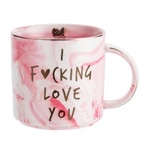hendson girlfriend anniversary, birthday, romantic gift - i love you - cute couple gifts ideas for girlfriend, wife, fiance, mom, her, couples - pink marble mug, ceramic 11.5oz coffee cup