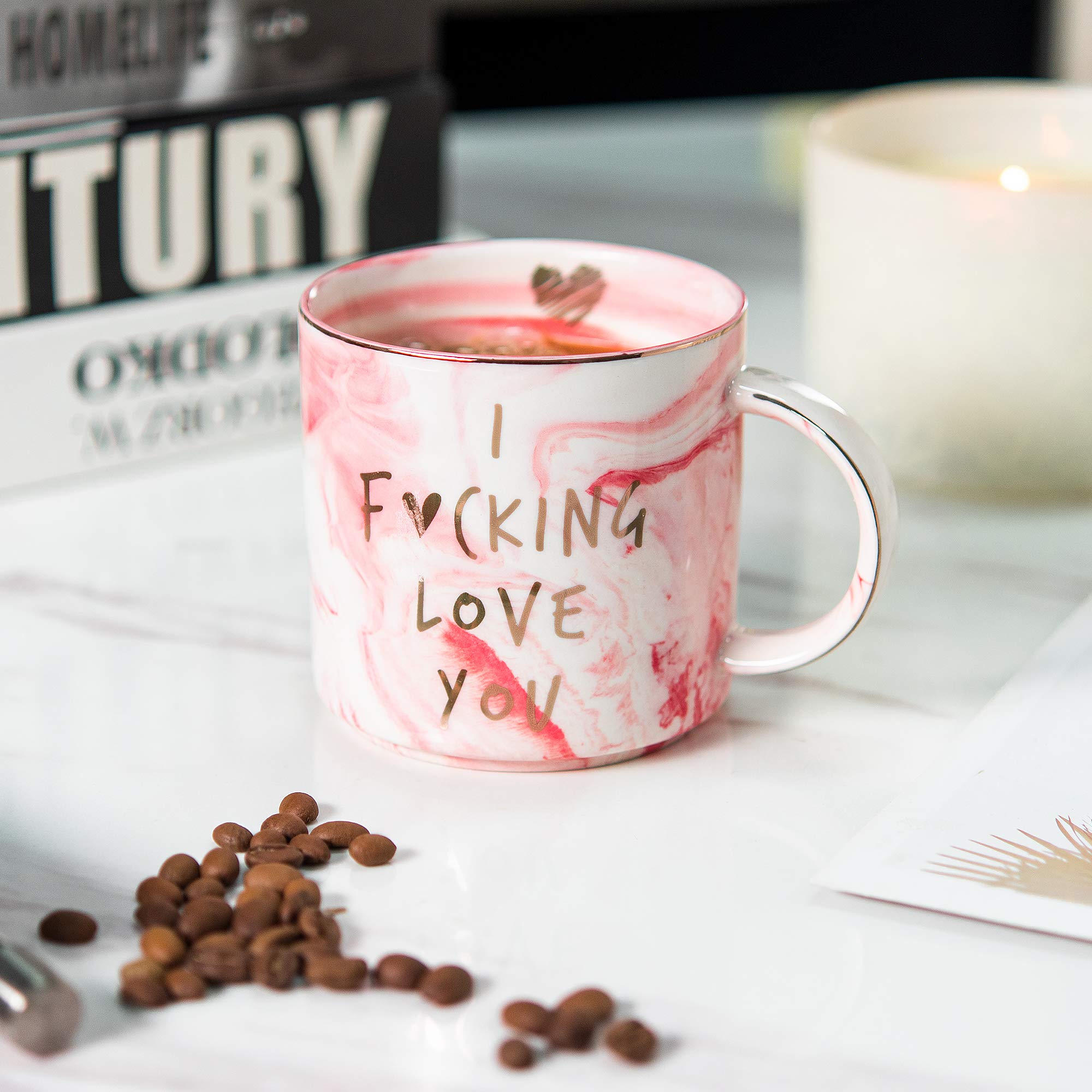 Hendson Girlfriend Anniversary, Birthday, Romantic Gift - I Love You - Cute Couple Gifts Ideas for Girlfriend, Wife, Fiance, Mom, Her, Couples - Pink Marble Mug, Ceramic 11.5oz Coffee Cup