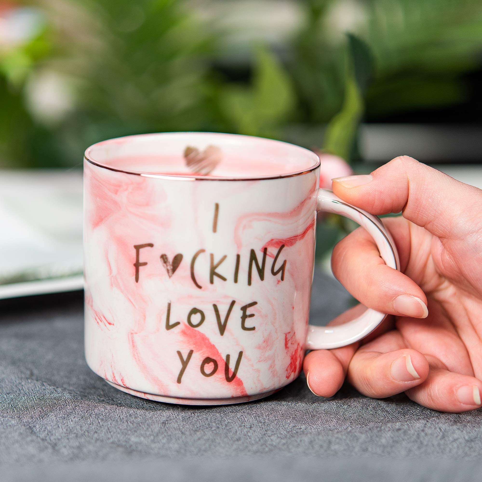 Hendson Girlfriend Anniversary, Birthday, Romantic Gift - I Love You - Cute Couple Gifts Ideas for Girlfriend, Wife, Fiance, Mom, Her, Couples - Pink Marble Mug, Ceramic 11.5oz Coffee Cup