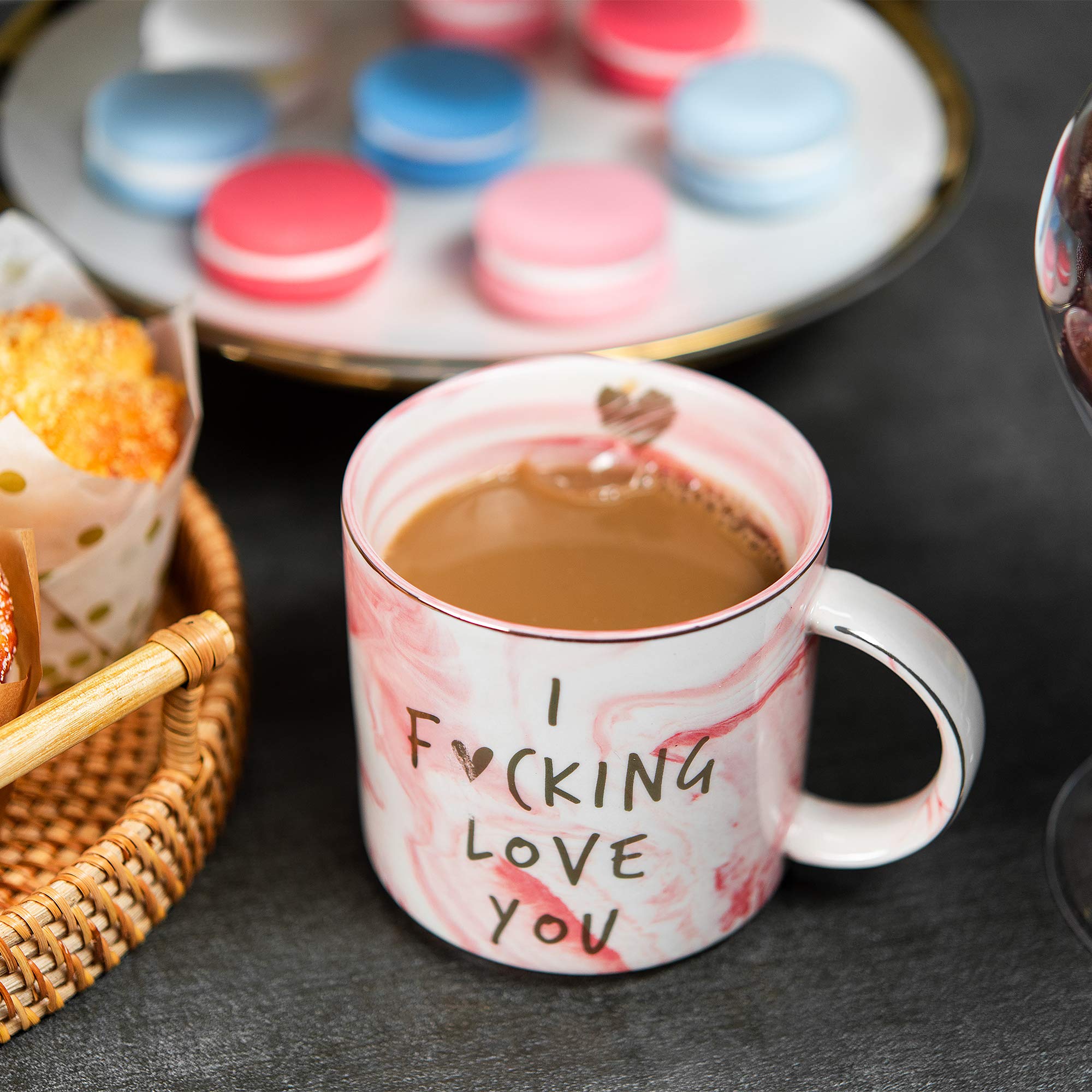 Hendson Girlfriend Anniversary, Birthday, Romantic Gift - I Love You - Cute Couple Gifts Ideas for Girlfriend, Wife, Fiance, Mom, Her, Couples - Pink Marble Mug, Ceramic 11.5oz Coffee Cup