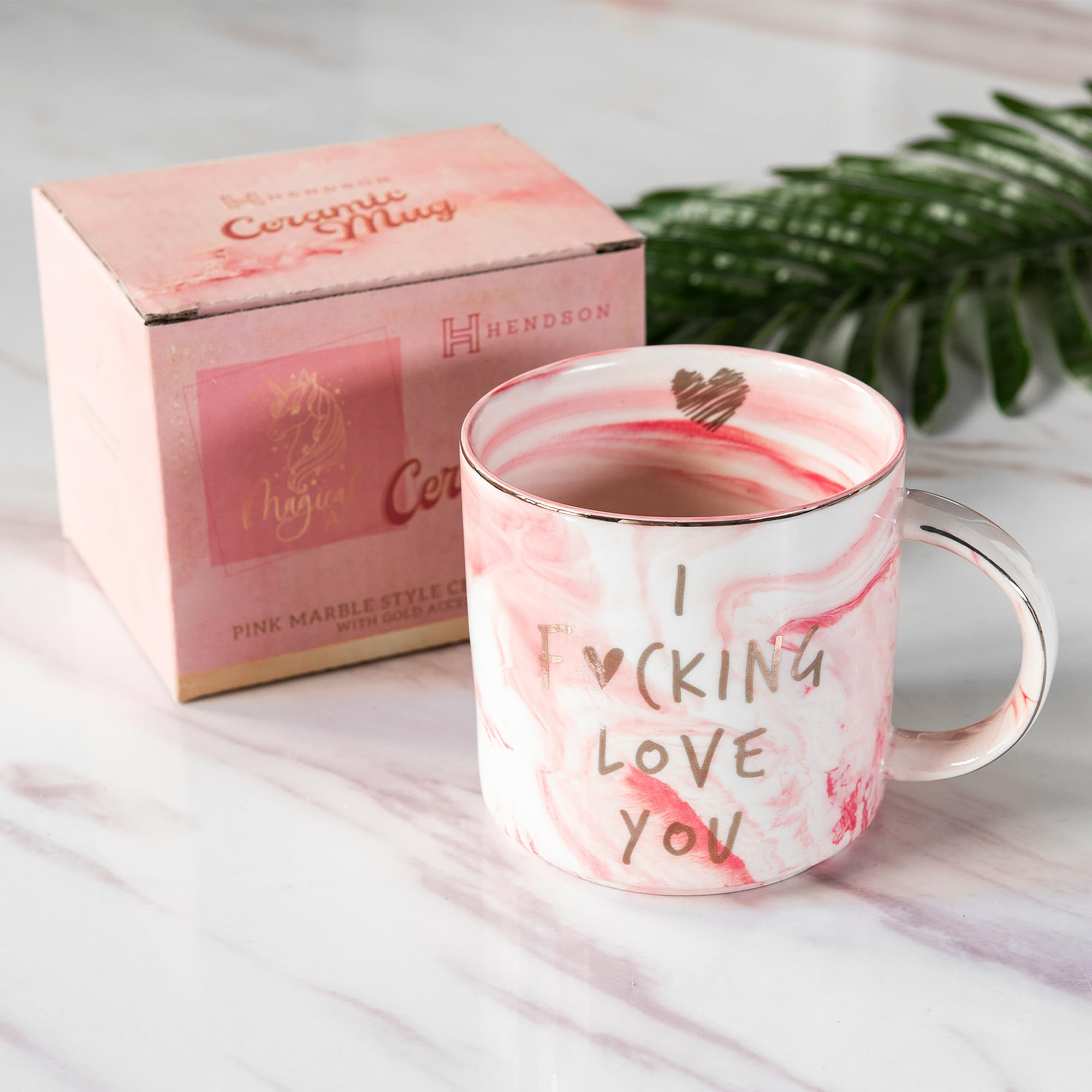 Hendson Girlfriend Anniversary, Birthday, Romantic Gift - I Love You - Cute Couple Gifts Ideas for Girlfriend, Wife, Fiance, Mom, Her, Couples - Pink Marble Mug, Ceramic 11.5oz Coffee Cup