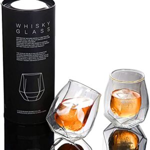 Whiskey Glasses Set of 2, Premium Lead-Free Crystal Clear Scotch Thick Weighted Bottom Rocks Glass with Elegant Box, Great Gift for Father's Day, Dad's Birthday or Scotch Lovers and Man