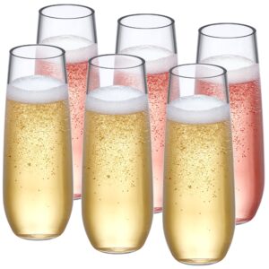 amazing abby - celia - 8-ounce unbreakable tritan champagne flutes (set of 6), plastic stemless wine glasses, reusable, bpa-free, dishwasher-safe, perfect for poolside, outdoors, camping, and more
