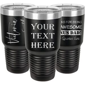 iproductsus personalized tumbler with slider lid and straw, 30oz customized cup engraved names, stainless steel insulated coffee mug, gifts for dad, men, veteran, two-sides engraving (black)