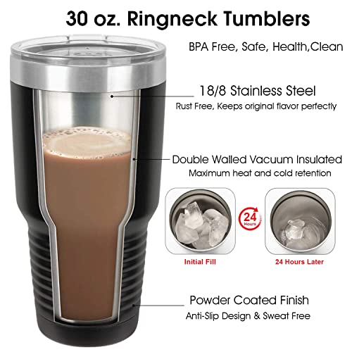 iProductsUS Personalized Tumbler with Slider Lid and Straw, 30oz Customized Cup Engraved Names, Stainless Steel Insulated Coffee Mug, Gifts for Dad, Men, Veteran, Two-Sides Engraving (Black)