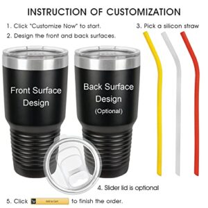 iProductsUS Personalized Tumbler with Slider Lid and Straw, 30oz Customized Cup Engraved Names, Stainless Steel Insulated Coffee Mug, Gifts for Dad, Men, Veteran, Two-Sides Engraving (Black)