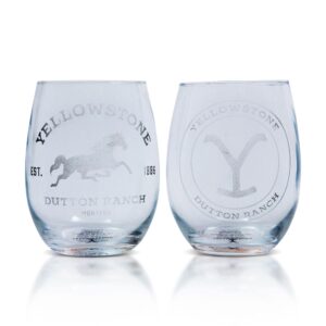 toynk yellowstone dutton ranch 20-ounce stemless wine glasses | set of 2