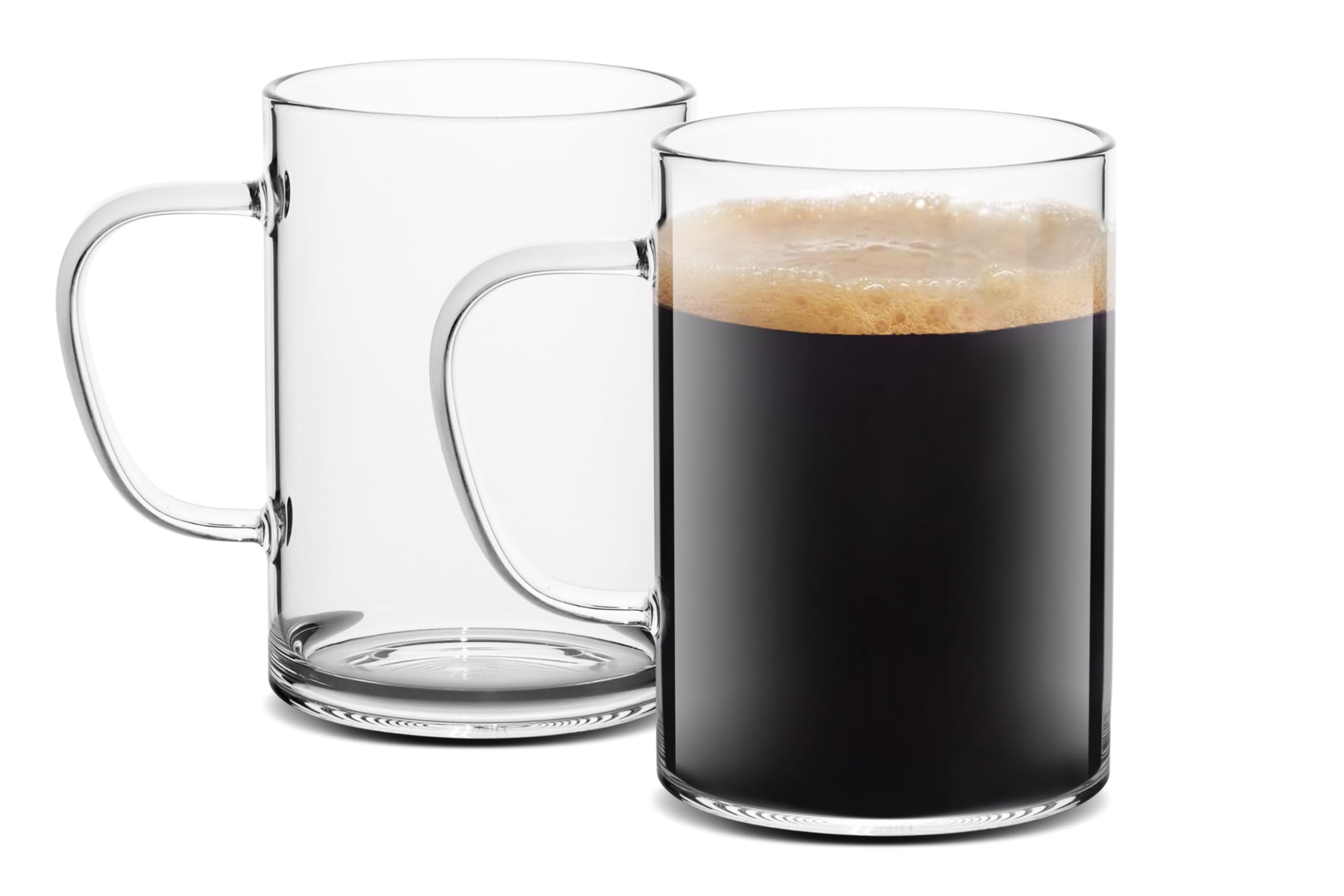 LUXU Glass Coffee Mugs 16 oz,Set of 2 Large Glass Coffee Cups Clear Tea Cups,Iced Coffee Glasses,Lead-Free Drinking Glasses for Water,Cappuccino,Latte,Cereal,Yogurt,Milk-Flat Bottomed Design