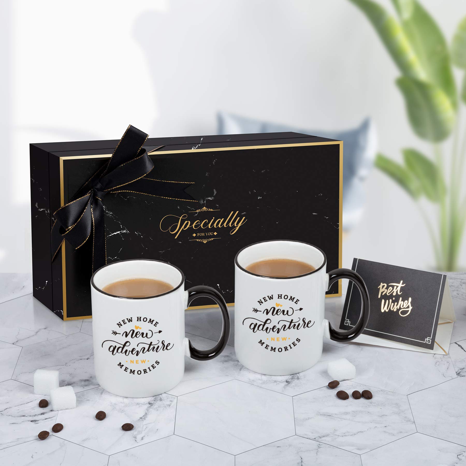 House Warming Presents for New Home- NEW HOME NEW ADVENTURE NEW MEMORIES - Housewarming Gifts New Home for Women, Men, Him, Her, Ceramic Coffee Mug Tea Cup 11 Oz with Gift box (Double)