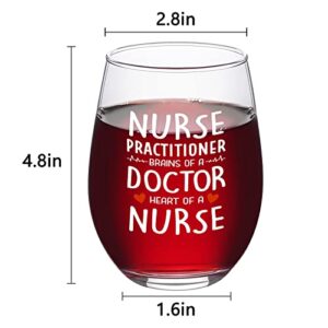 DAZLUTE Nurse Gifts, Nurse Practitioner Brains Of A Doctor Heart Of A Nurse Stemless Wine Glass for Women Nurse Birthday Christmas, Nurse Gifts for Nurse Week Nurse Graduation Nurse Appreciation, 17oz