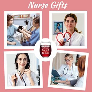 DAZLUTE Nurse Gifts, Nurse Practitioner Brains Of A Doctor Heart Of A Nurse Stemless Wine Glass for Women Nurse Birthday Christmas, Nurse Gifts for Nurse Week Nurse Graduation Nurse Appreciation, 17oz