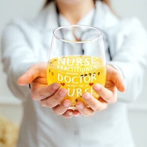 DAZLUTE Nurse Gifts, Nurse Practitioner Brains Of A Doctor Heart Of A Nurse Stemless Wine Glass for Women Nurse Birthday Christmas, Nurse Gifts for Nurse Week Nurse Graduation Nurse Appreciation, 17oz