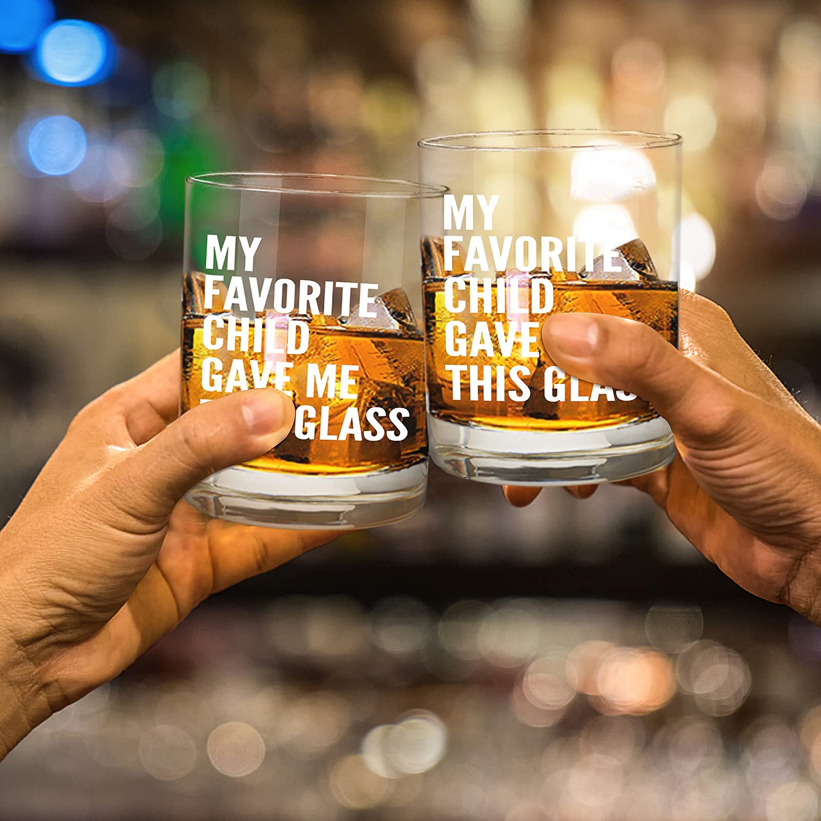 My Favorite Child Gave Me This Funny Whiskey Glasses Gifts for Dad Mom - Novelty Birthday Gifts for Parents, Men, Women, Him, Her, Mom Dad Gifts from Kids, Daughter, Son, Present for Parents, 11 oz