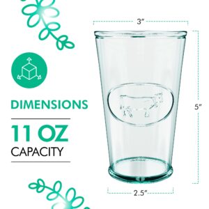 Amici Home Milk Glass | 11 Oz | Italian Made, Clear Recycled Glass with Green Tint | Cute Glass with Cow Motif for Milk, Water, Juice, Cocktails, Fresh Drinks (Set of 6)