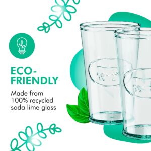 Amici Home Milk Glass | 11 Oz | Italian Made, Clear Recycled Glass with Green Tint | Cute Glass with Cow Motif for Milk, Water, Juice, Cocktails, Fresh Drinks (Set of 6)