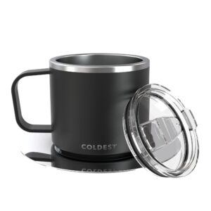 the coldest water stackable insulated espresso cup with saucer - insulated triple wall stainless steel travel double shot espresso coffee mug with sliding lid (4 oz, stealth black)