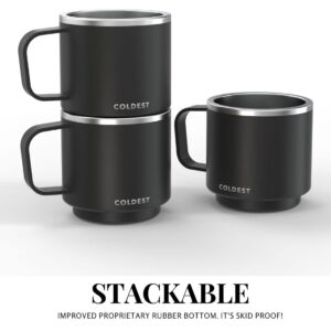 The Coldest Water Stackable Insulated Espresso Cup with Saucer - Insulated Triple Wall Stainless Steel Travel Double Shot Espresso Coffee Mug with Sliding Lid (4 oz, Stealth Black)