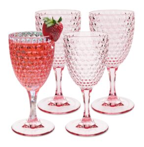 bellaforte - shatterproof tritan plastic wine glass, 12oz, set of 4, laguna beach drinking glasses - unbreakable glassware for indoor and outdoor use - reusable drinkware (pink)