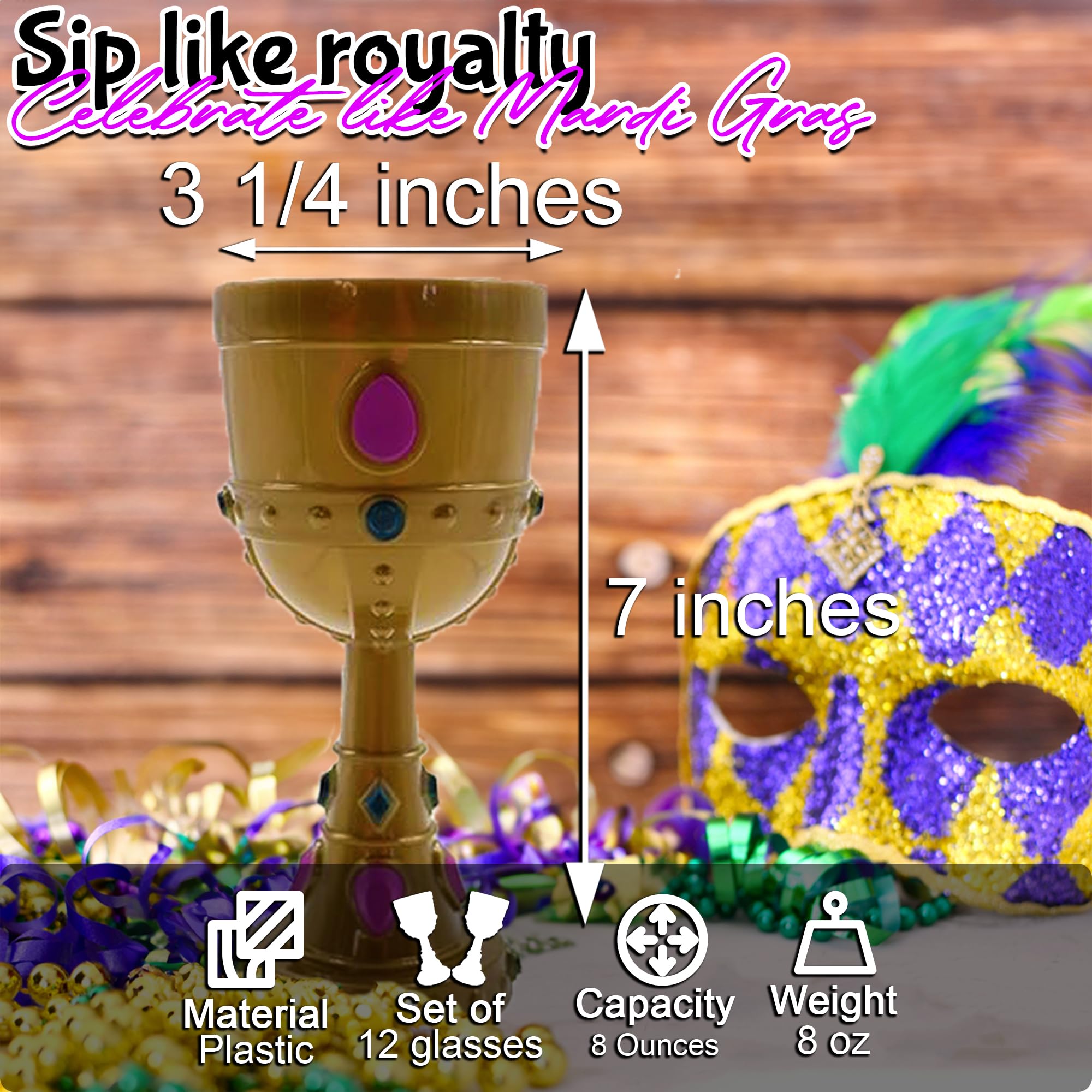 Fun Express Mardi Gras Molded Crown Goblets - 1 dozen