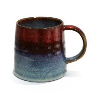 wewlink Large Ceramic Coffee Mug, Pottery Mug,Tea Cup for Office and Home,Handmade Pottery Coffee Mugs,16.5 Oz,Dishwasher and Microwave Safe,kiln altered glaze craft (Red)