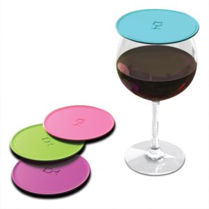 coverware drink tops tap & seal outdoor drinking glass cover - gently suctions to glasses to keep particles out & reduce splashing - for wine glasses, coffee & tea mugs, beverage glasses - 4 pack