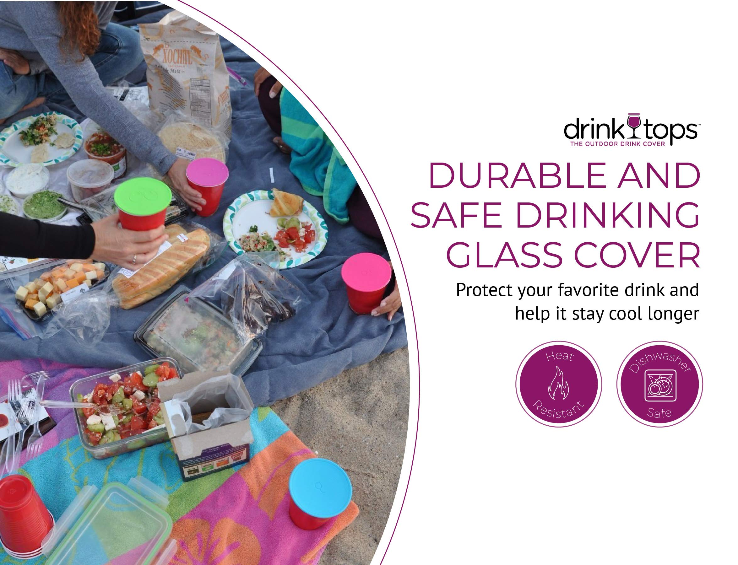 Coverware Drink Tops Tap & Seal Outdoor Drinking Glass Cover - Gently Suctions to Glasses to Keep Particles Out & Reduce Splashing - For Wine Glasses, Coffee & Tea Mugs, Beverage Glasses - 4 Pack