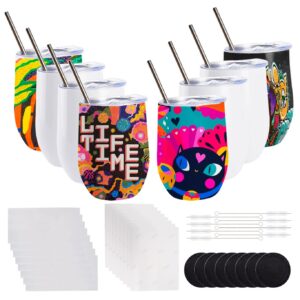 8 pack 12 oz sublimation tumblers bulk,sublimation tumblers white with no handle,lid,straw,shrink films,boxed cover insulated travel tumblersfor iced coffee juice soda drinks cocktail,diy gift