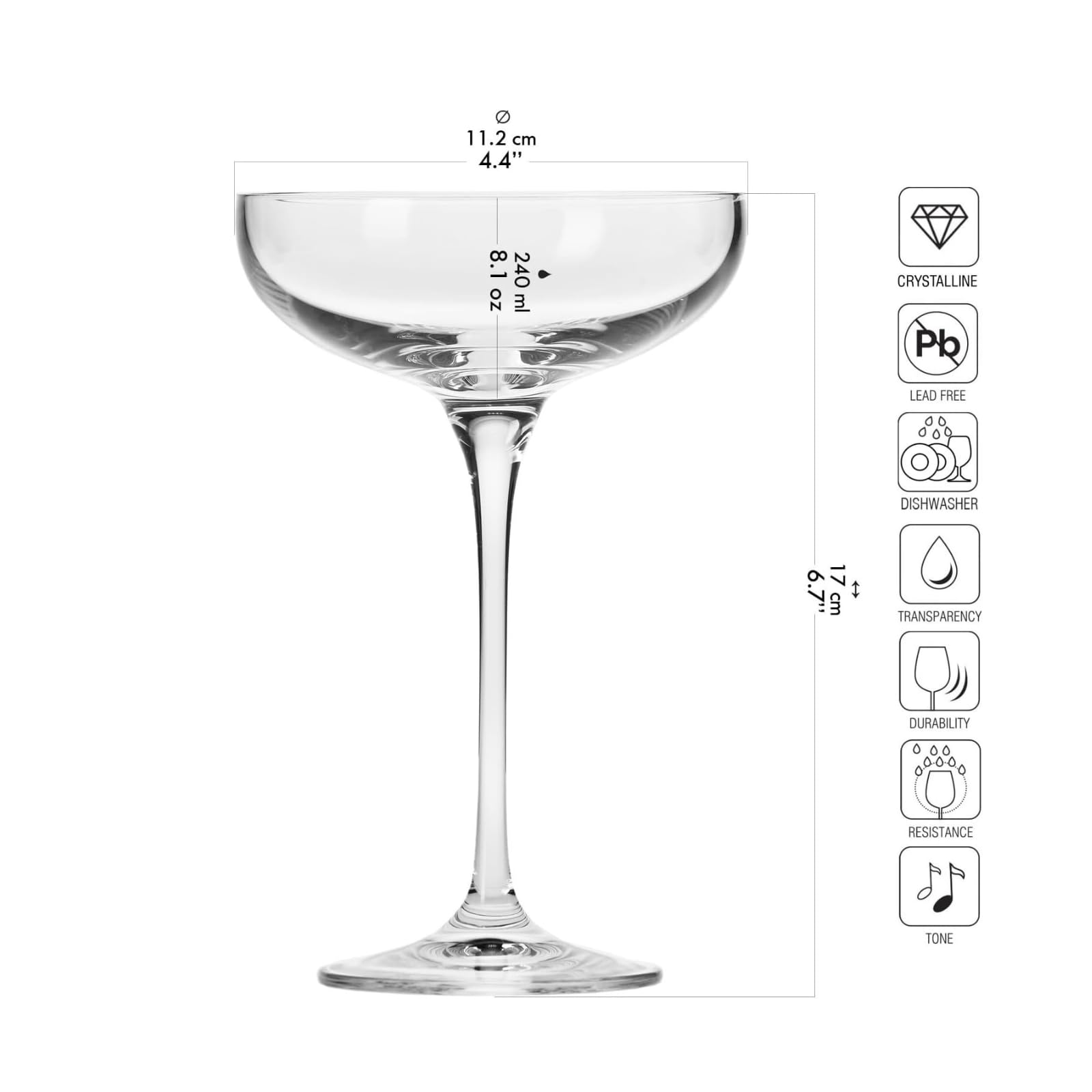 Krosno Champagne Coupe Glasses | Set of 6 | 8.1 oz | Harmony Collection | Perfect for Home Restaurants and Parties | Suitable for Serving Sparkling Wine | Dishwasher Safe | Gift Idea | Made in EU