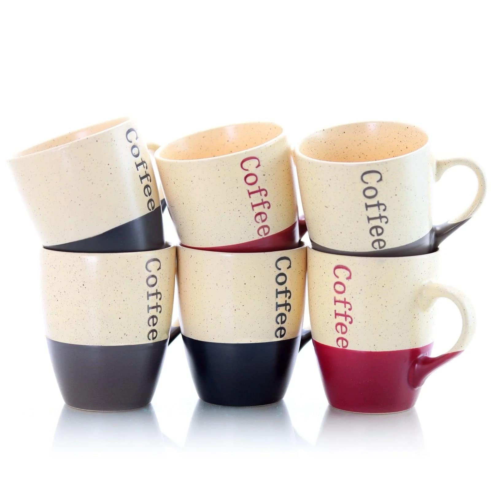 Elama Smooth Stoneware Mug Cup Set, 7 Piece, Assorted, 12 fluid ounces