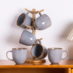 amorarc 12oz coffee mugs, ceramic coffee mugs set of 6 for man, woman, dad, mom, modern coffee mugs with handle for latte/cappuccino/milk/cocoa. dishwasher&microwave safe, blue-reactive glaze