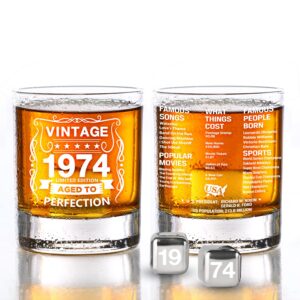 old fashioned glasses 1974-vintage 1974 old time information 10.25oz whiskey rocks glass -50th birthday aged to perfection - 50 years old gifts bourbon scotch lowball old fashioned-1pcs