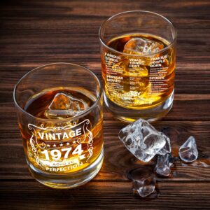 Old Fashioned Glasses 1974-Vintage 1974 old time information 10.25oz Whiskey Rocks Glass -50th Birthday Aged to Perfection - 50 years old gifts Bourbon Scotch Lowball Old Fashioned-1PCS