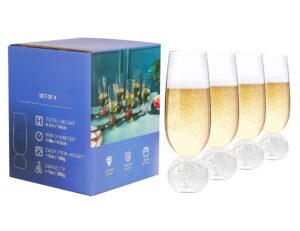 hanjue lead-free crystal champagne glasses set of 4, 7 oz clear champagne flutes, ideal for gifts, parties,wedding,christmas - durable and reusable bar glassware (bubble ball)