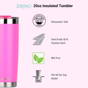 Drinco - 20 oz Stainless Steel Tumbler | Double Walled Vacuum Insulated Mug With Lid, 2 Straws, For Hot & Cold Drinks (20oz, 20oz Island Pink)